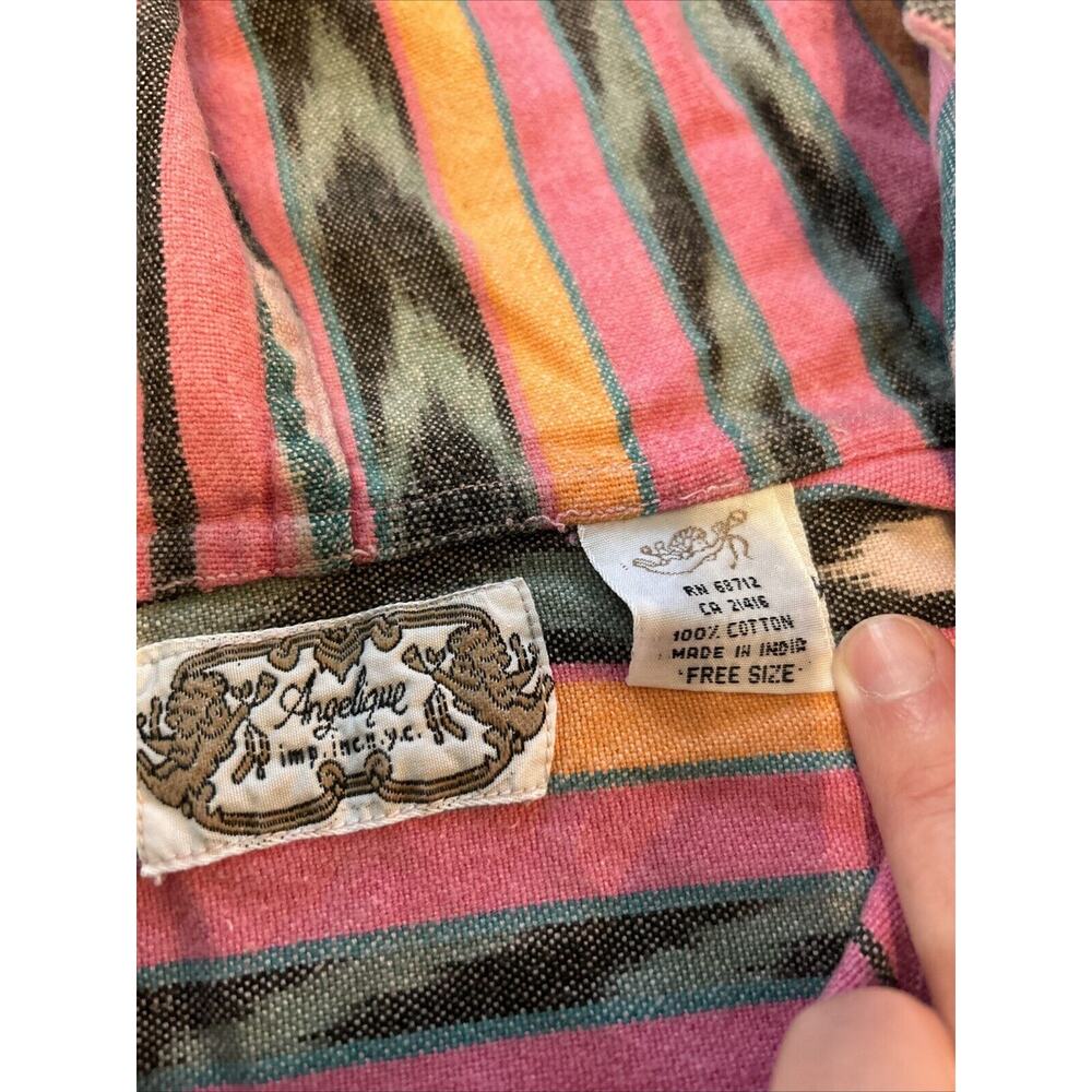 Vtg Angelique Pink Orange Green Southwest Print Hoodie Pullover Boho Free Size - Picture 7 of 12